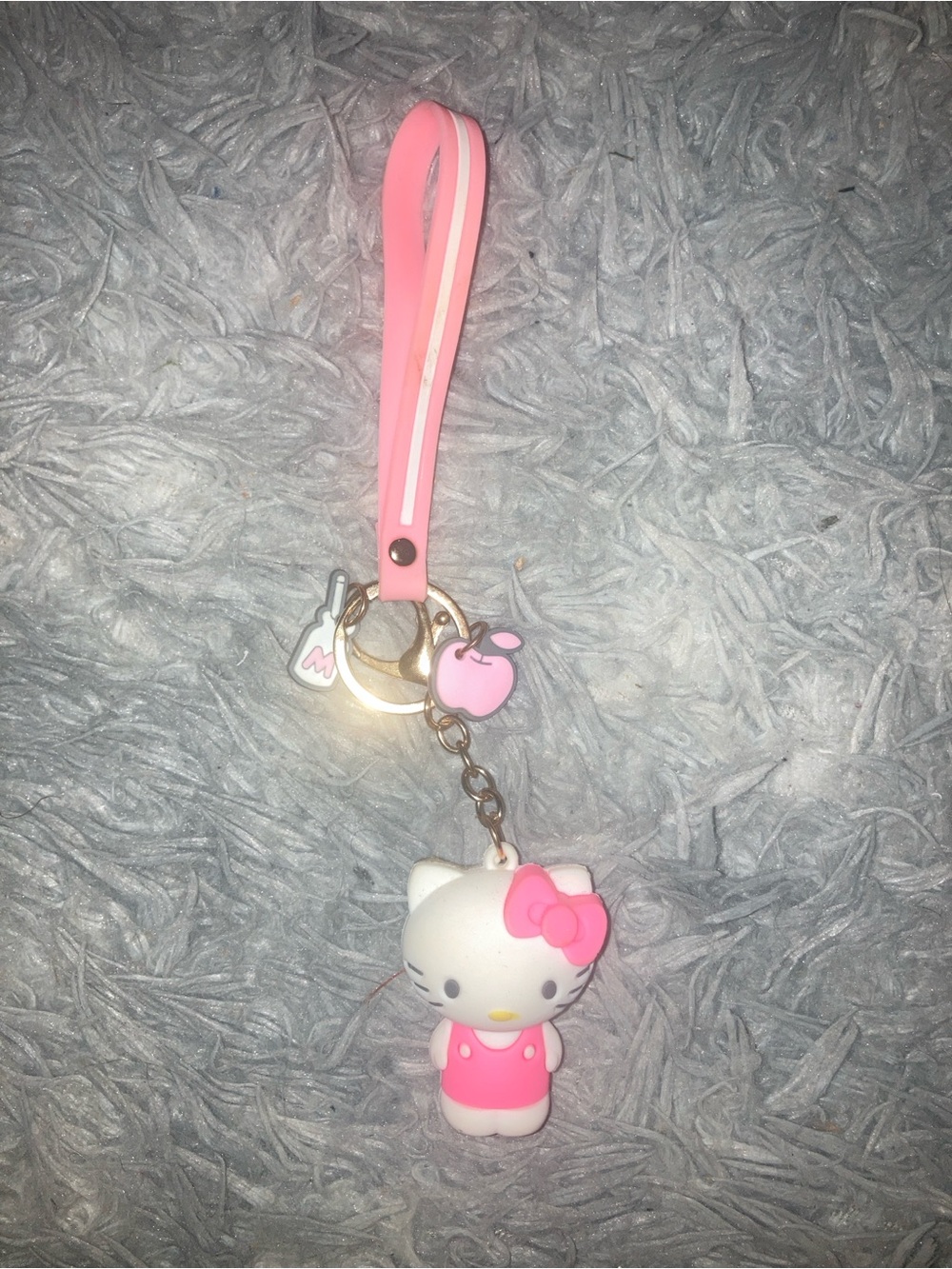 Sanrio Hello Kitty White and Pink Silicone Strap Keychain Charm